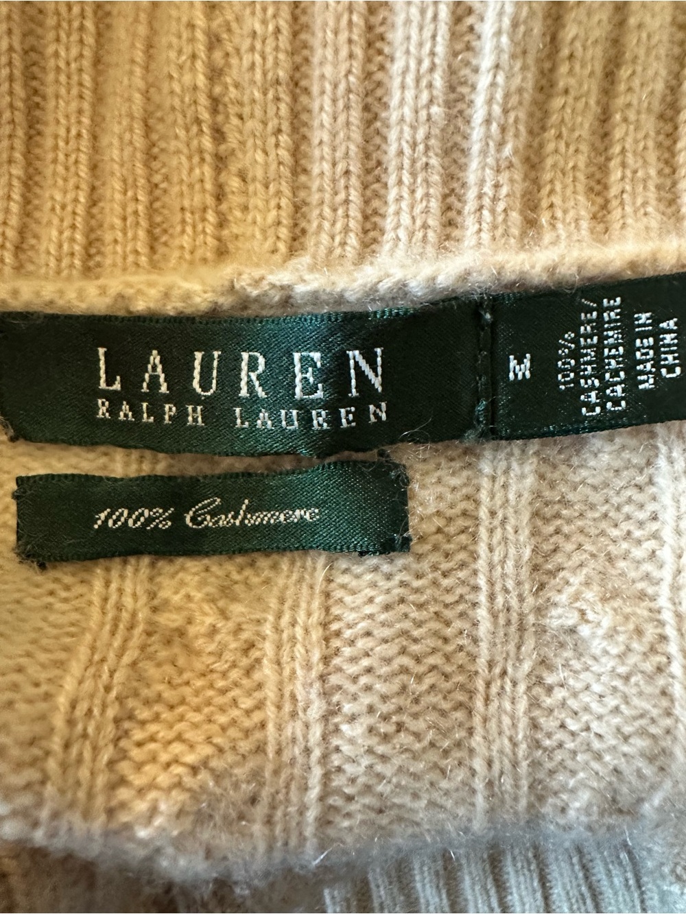 Lauren Ralph Lauren Cashmere Cream Cable Knit Cowl Sweater size medium - Picture 9 of 9